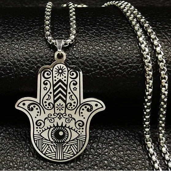 Collier pour homme avec pendentif de protection contre le mauvais œil et main de Fatma arabe oeil