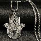Collier pour homme avec pendentif de protection contre le mauvais œil et main de Fatma arabe oeil