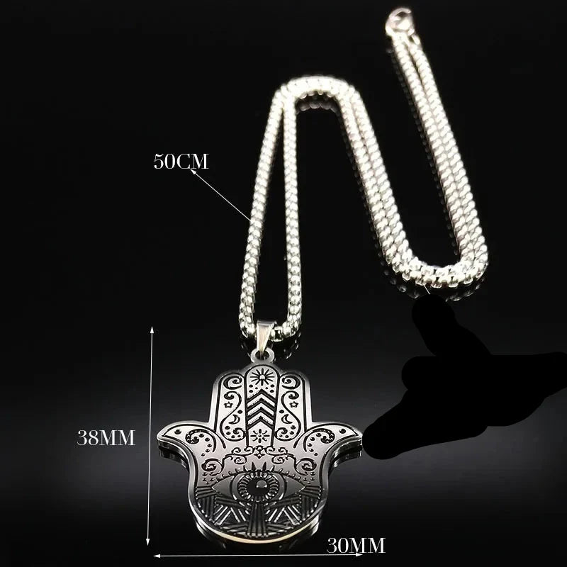 Collier pour homme avec pendentif de protection contre le mauvais œil et main de Fatma arabe
