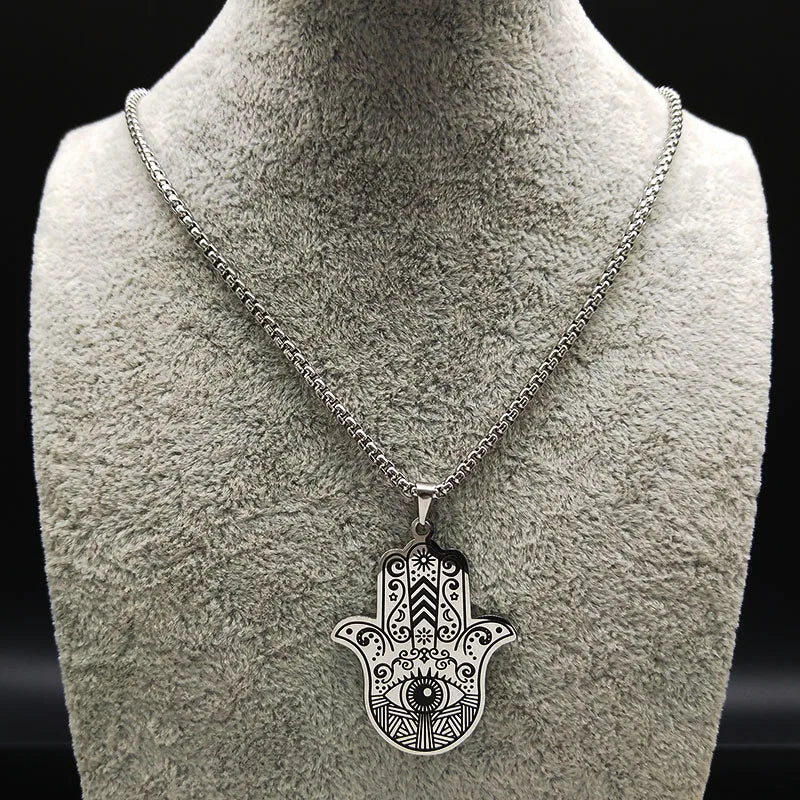 Collier pour homme avec pendentif de protection contre le mauvais œil et main de Fatma arabe oeil