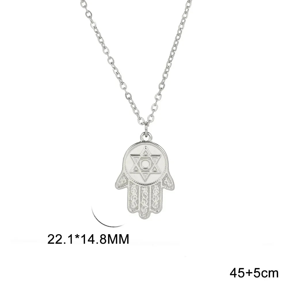 Collier avec pendentif de protection étoile de David et main de Fatma juif argent
