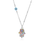 Collier avec pendentif de protection contre le mauvais œil et main de Fatma multicolore arabe argent