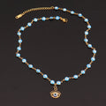 Pearl Necklace with Blue Eye Pendant Style 1