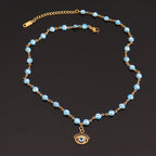 Pearl Necklace with Blue Eye Pendant Style 1