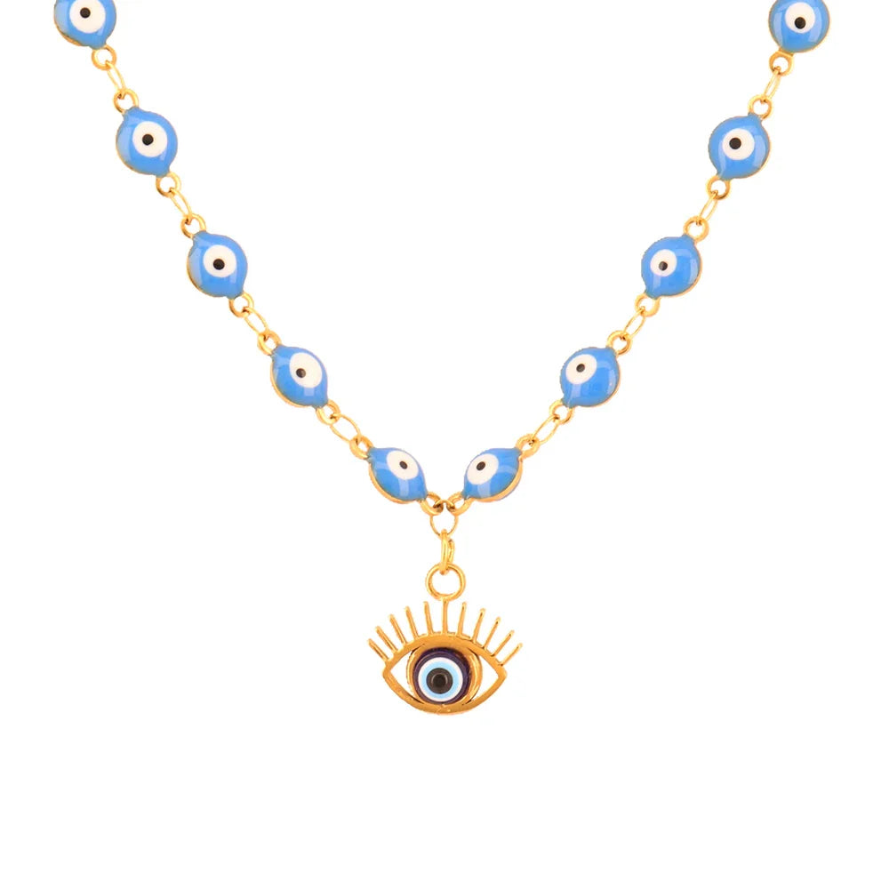 Pearl Necklace with Blue Eye Pendant Style 1