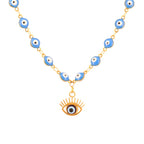 Pearl Necklace with Blue Eye Pendant Style 1