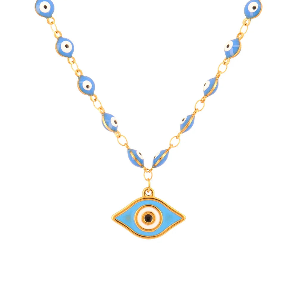 Pearl Necklace with Blue Eye Pendant Style 2