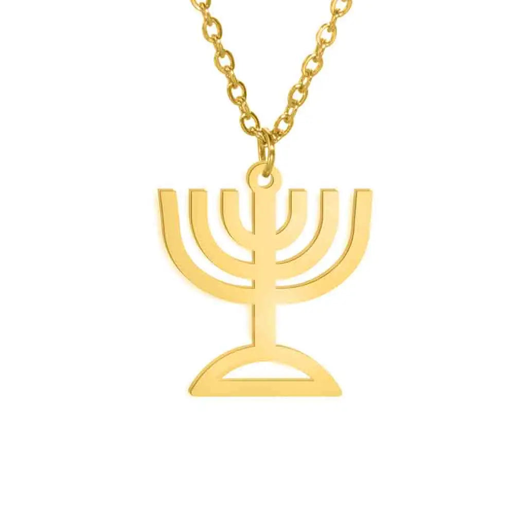 Collier avec pendentif du symbole de l'identité juive Menorah or
