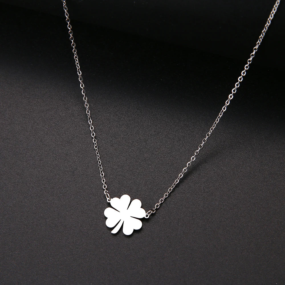 Necklace with Silver Lucky Clover Leaf Pendant