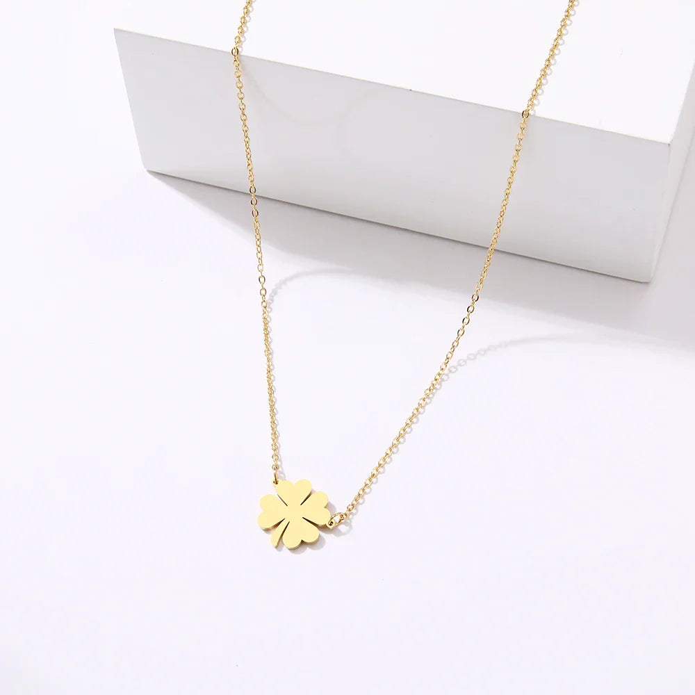 Necklace with Gold Lucky Clover Leaf Pendant