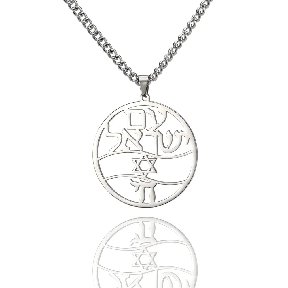 Collier avec pendentif en lettres hébraïques, Chai et l'étoile de David symboles juifs argent