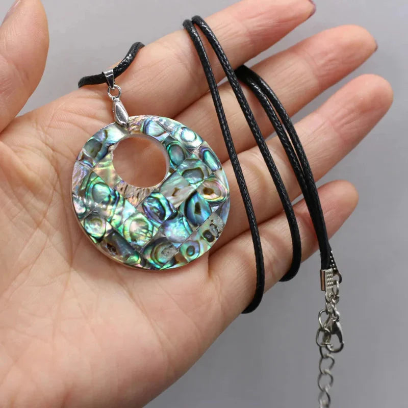 Leather Necklace Pendant with Mother-of-Pearl Shell
