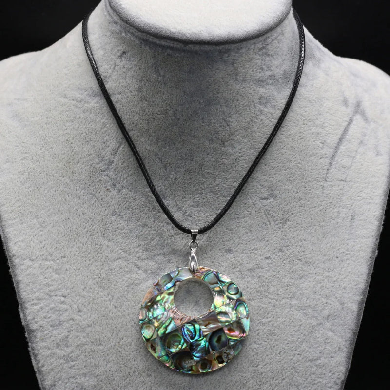 Leather Necklace Pendant with Mother-of-Pearl Shell