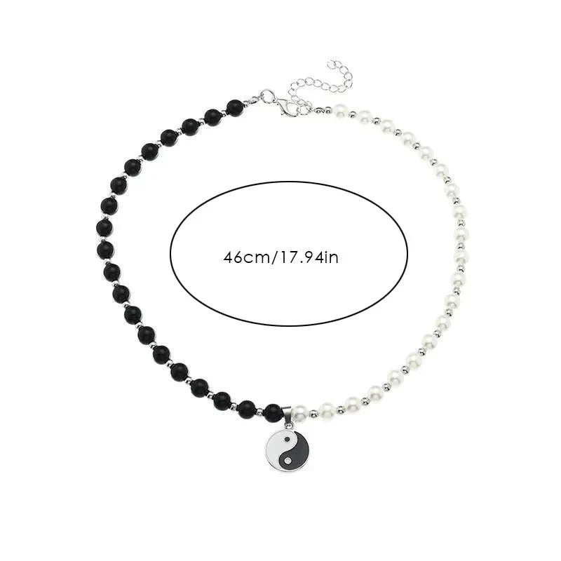 Necklace with Black and White Yin Yang Bead Pendant