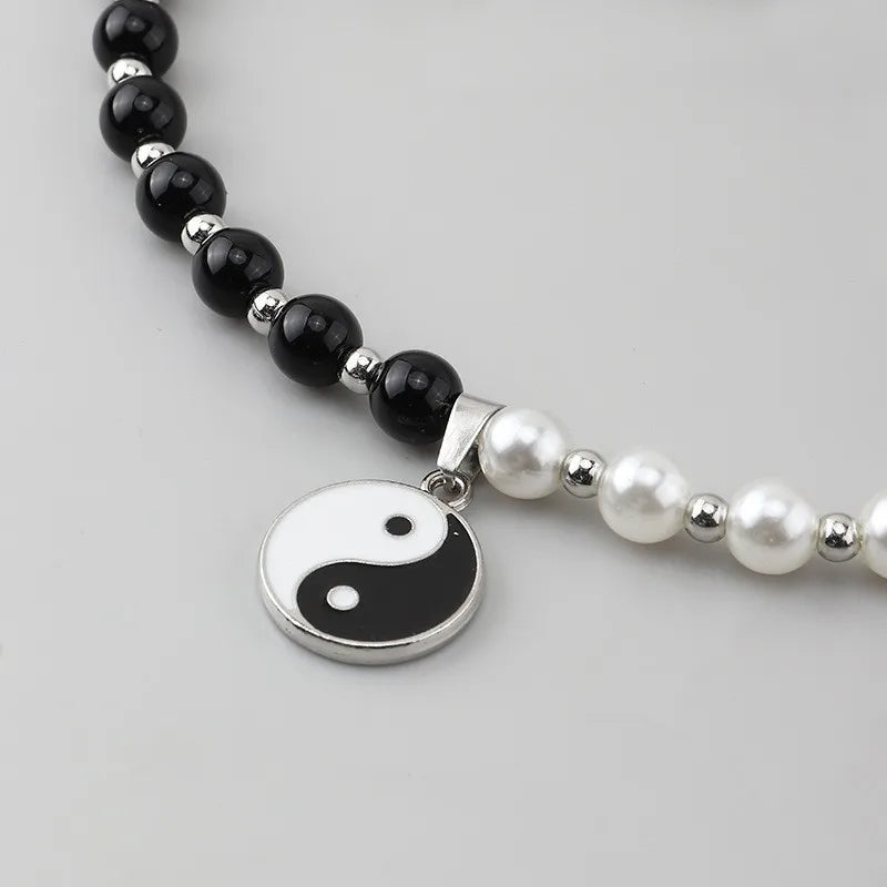 Necklace with Black and White Yin Yang Bead Pendant