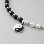 Necklace with Black and White Yin Yang Bead Pendant