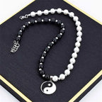 Necklace with Black and White Yin Yang Bead Pendant