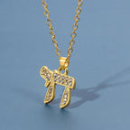 Collier avec pendentif en strass du symbole de vie juive Chai or