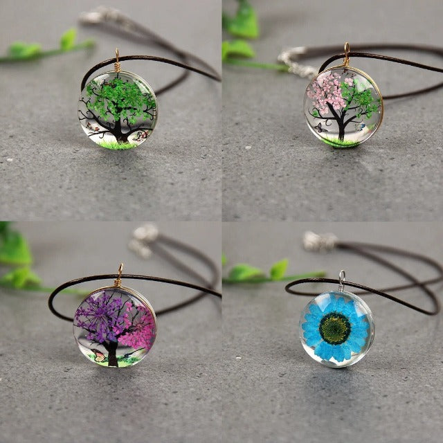 Collier avec Pendentif en Verre Soufflé Arbre de Vie
