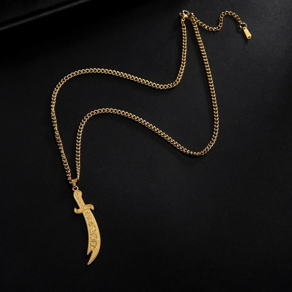Collier avec pendentif épée d'Ali Zulfikar arabe islam musulman or
