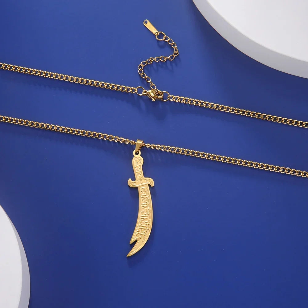 Collier avec pendentif épée d'Ali Zulfikar arabe islam musulman or