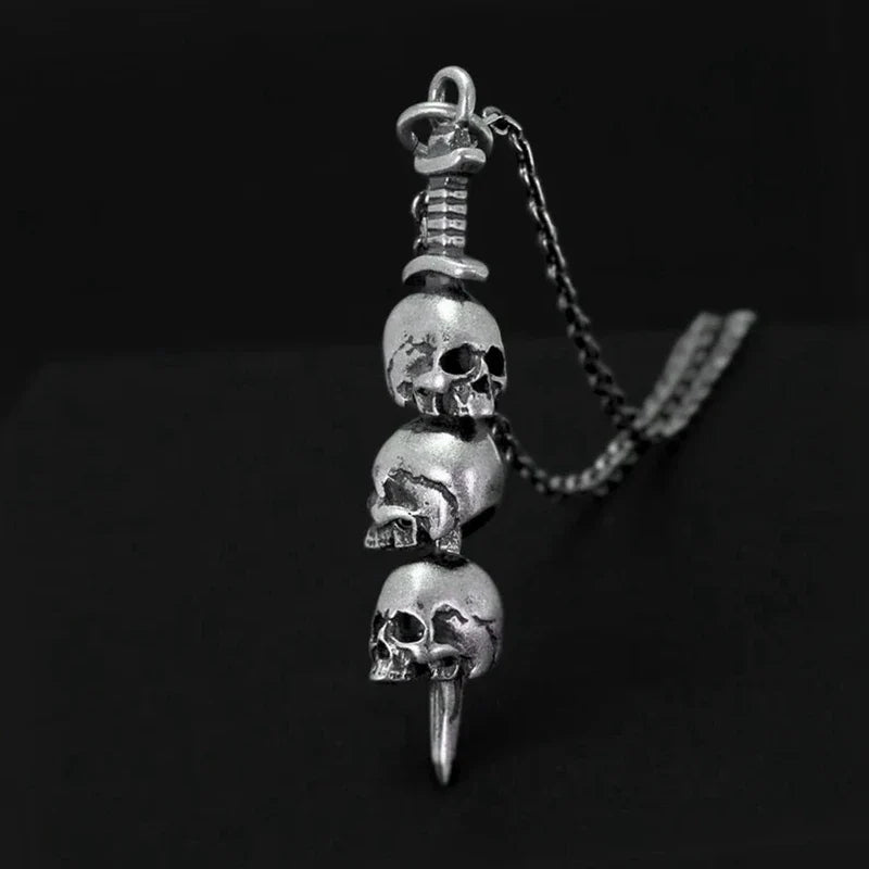 Necklace with Sword Pendant and Skull Heads