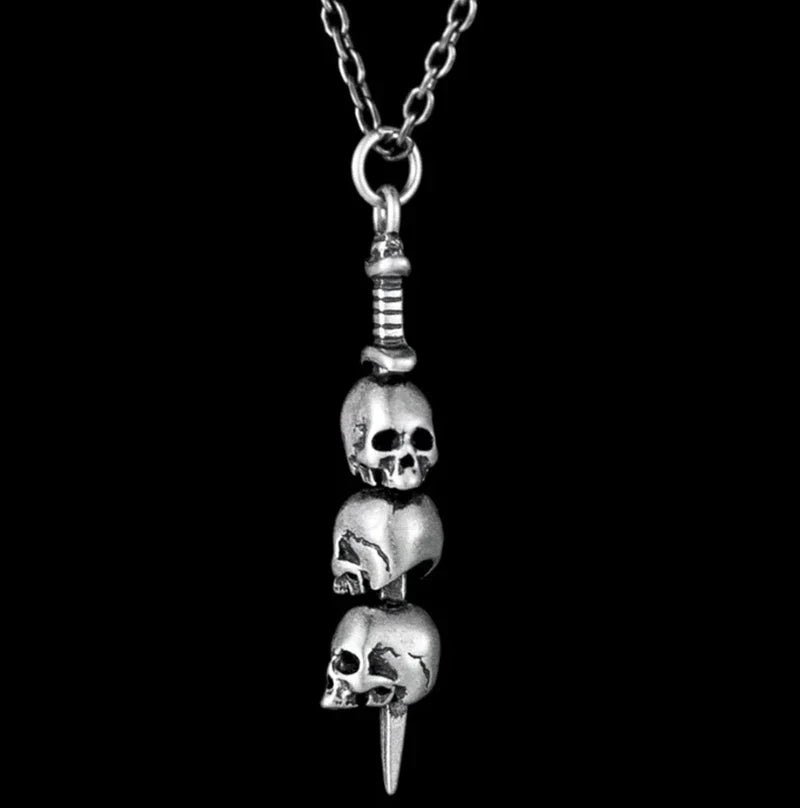 Necklace with Sword Pendant and Skull Heads