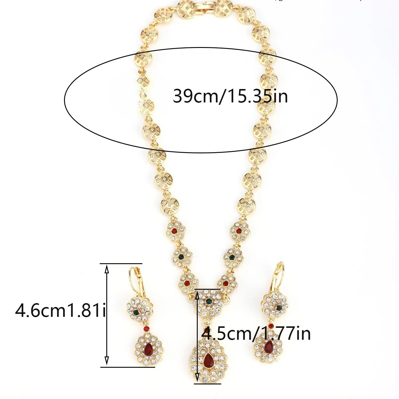 Collier avec pendentif et boucles d'oreilles pendantes traditionnels mariage arabe