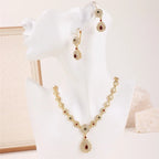 Collier avec pendentif et boucles d'oreilles pendantes traditionnels mariage arabe rouge