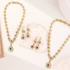 Collier avec pendentif et boucles d'oreilles pendantes traditionnels mariage arabe rouge