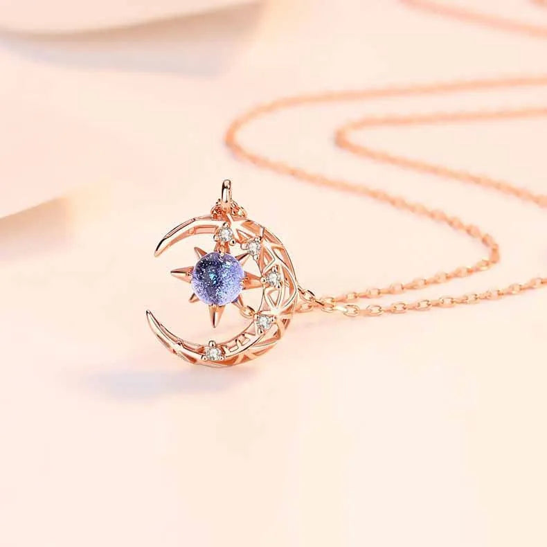 Necklace with Moonstone Star Pendant and Zircon for Women gold