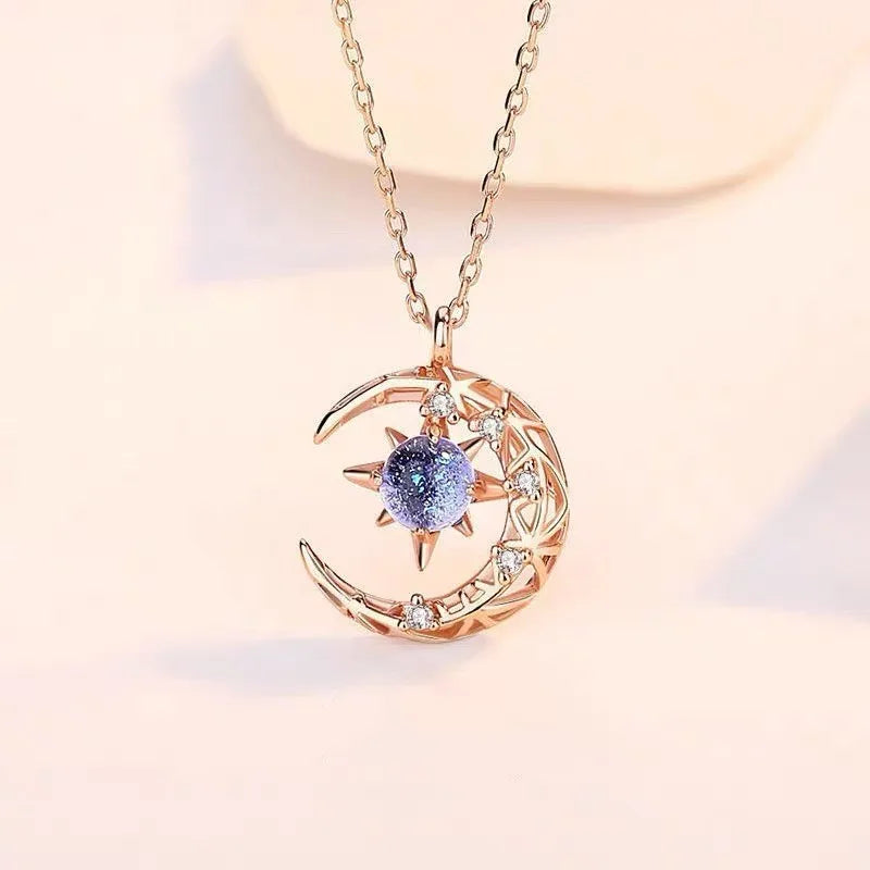 Necklace with Moonstone Star Pendant and Zircon for Women gold