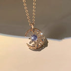 Necklace with Moonstone Star Pendant and Zircon for Women gold