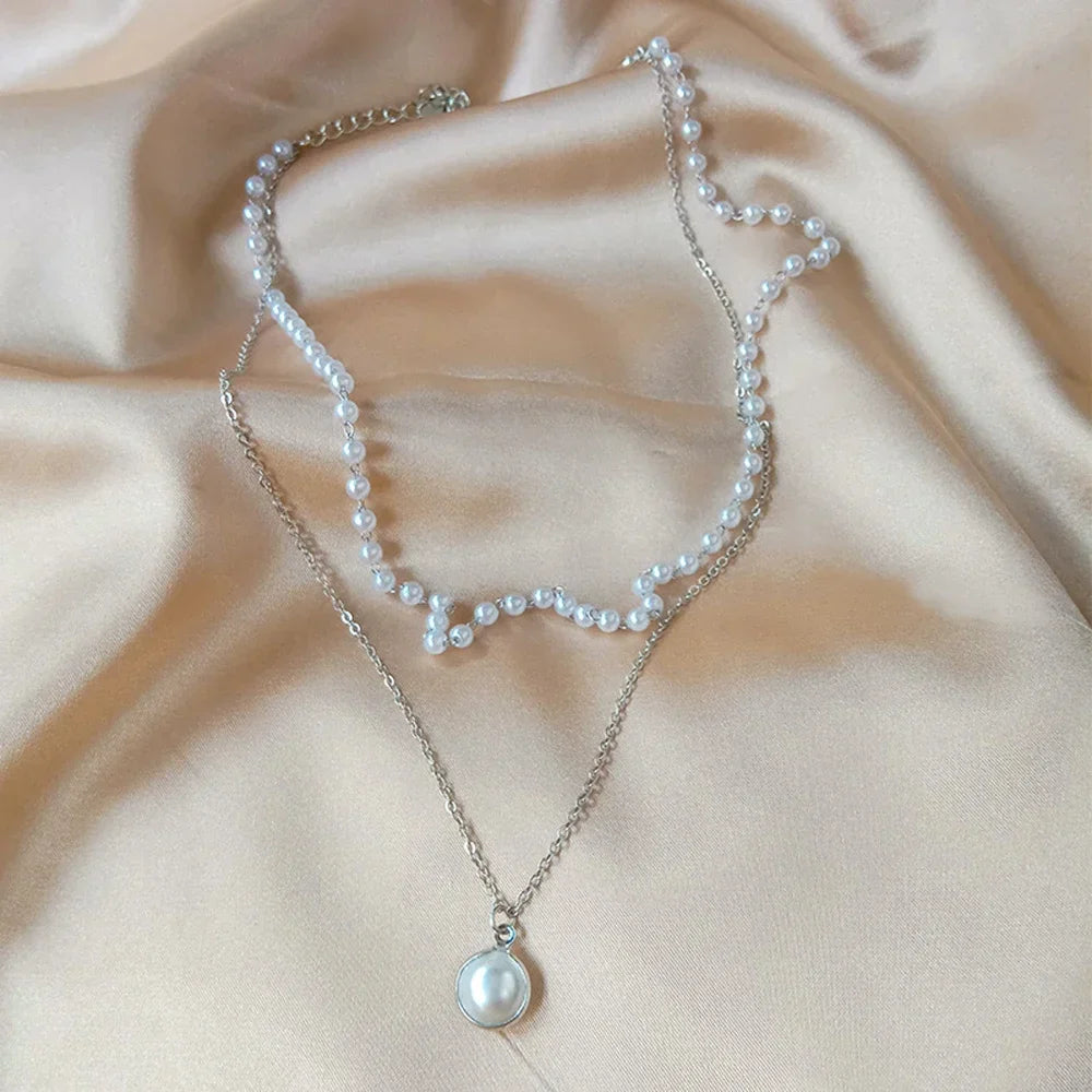 Necklace with Silver White Pearl Pendant