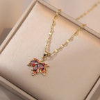 Necklace with Red Colored Maple Leaf Pendant