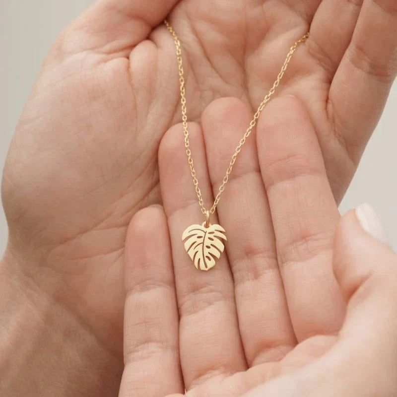 Necklace with Gold Palm Leaf Pendant
