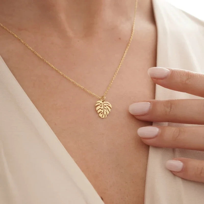 Necklace with Gold Palm Leaf Pendant