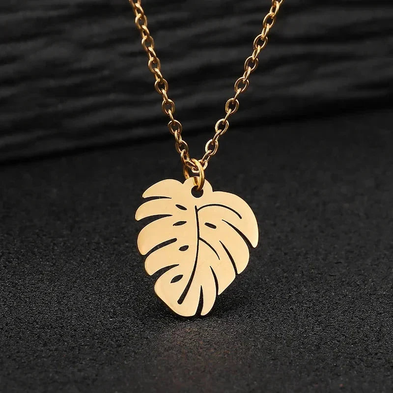 Necklace with Gold Palm Leaf Pendant