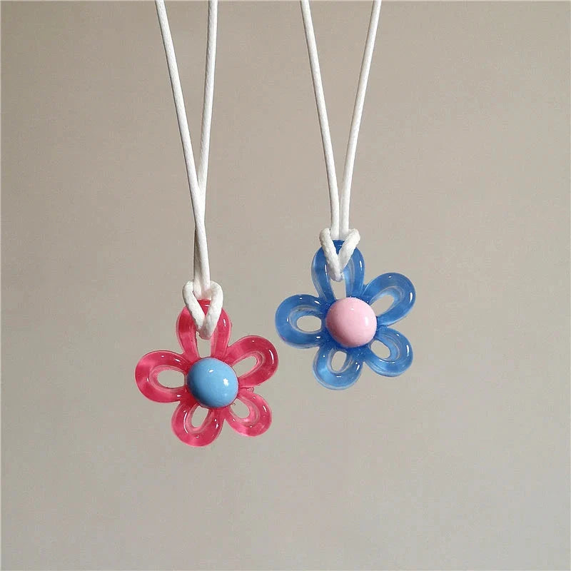 Necklace with Dark Blue Colored Flower Pendant