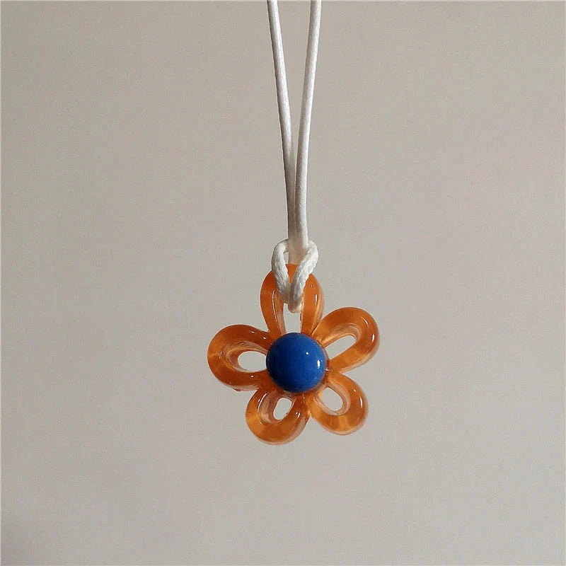 Necklace with Brown Colored Flower Pendant