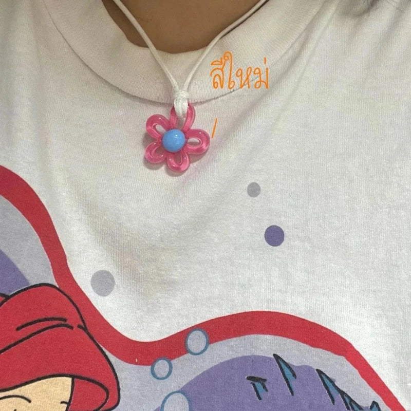 Necklace with Pink Colored Flower Pendant