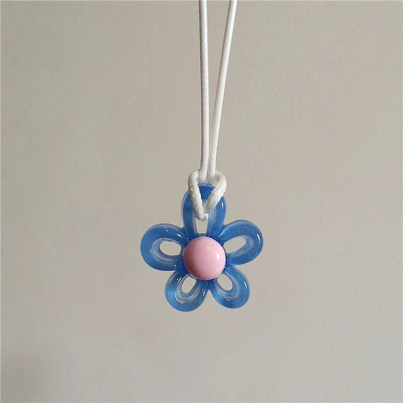 Necklace with Colored Flower Pendant