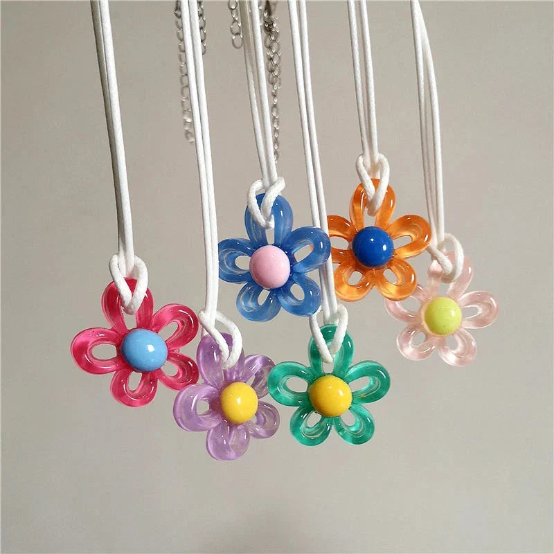 Necklace with Colored Flower Pendant