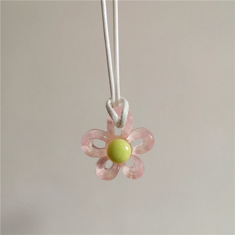 Necklace with Pink Colored Flower Pendant