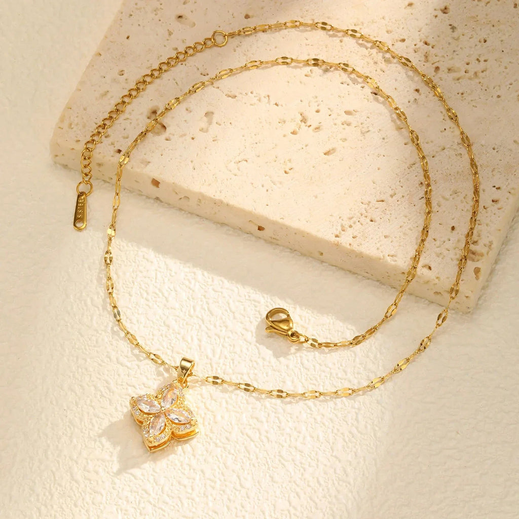 Necklace with Rotating Zircon Flower Pendant Anti-Stress