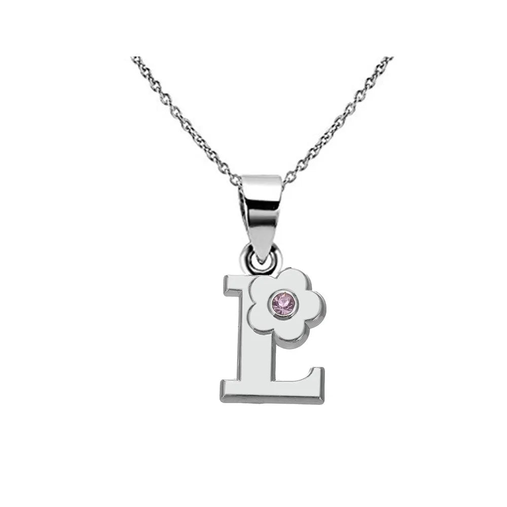 Collier avec pendentif initiale et fleur l