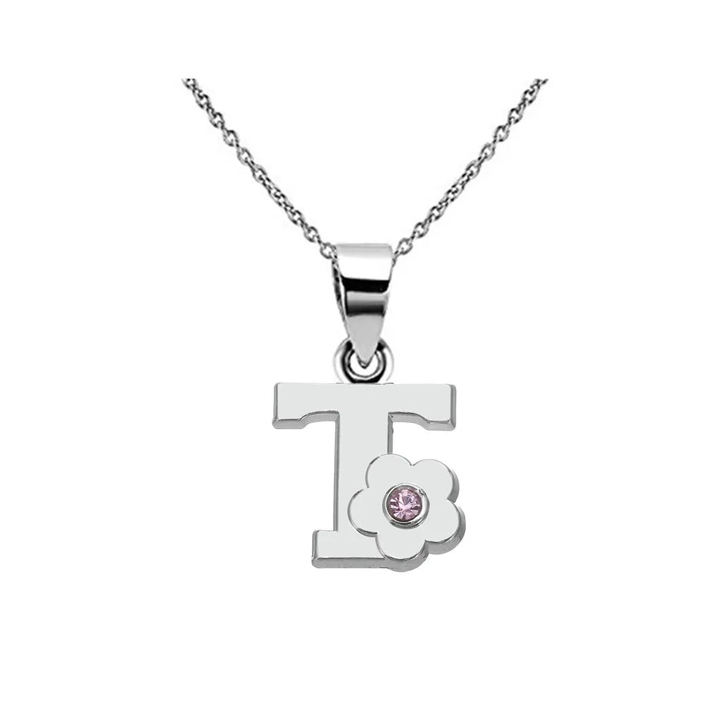 Collier avec pendentif initiale et fleur t