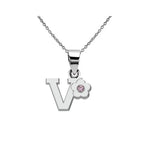 Collier avec pendentif initiale et fleur v