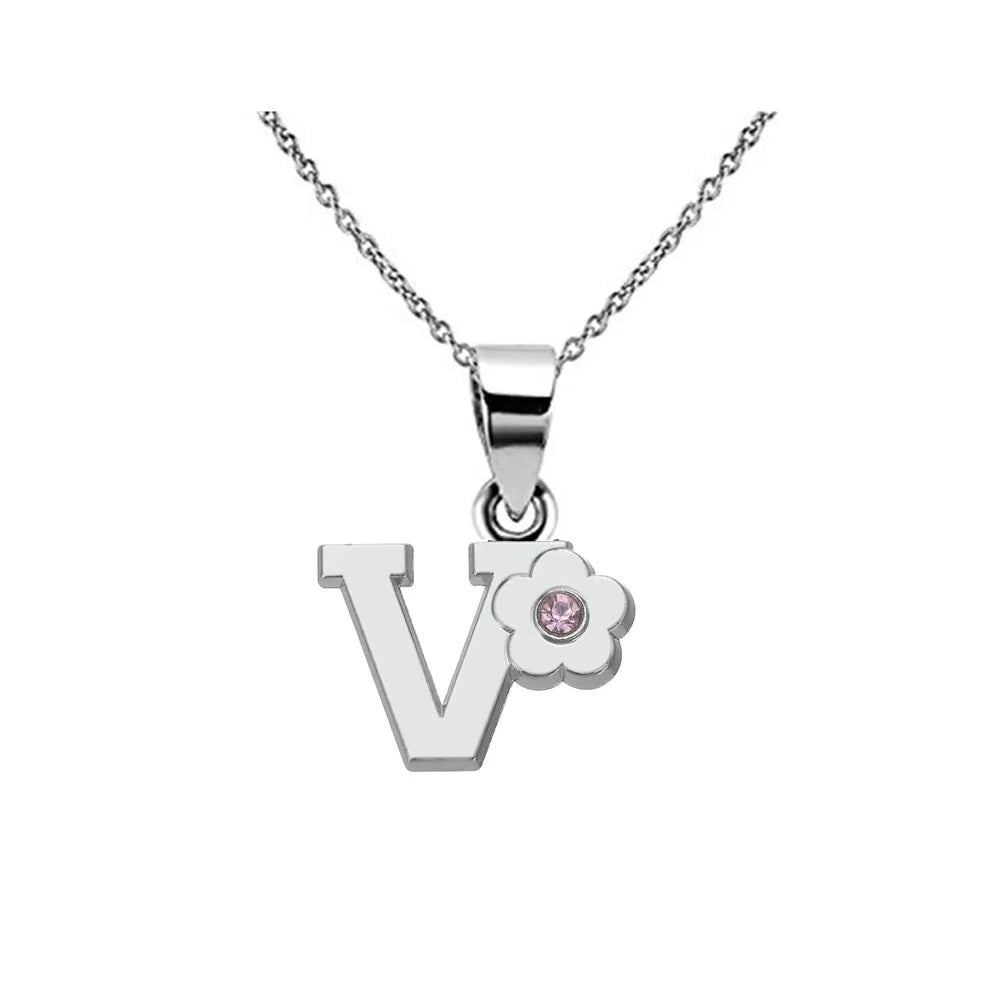 Collier avec pendentif initiale et fleur v