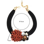 Choker Necklace with Red Flower Pendant and Pearls